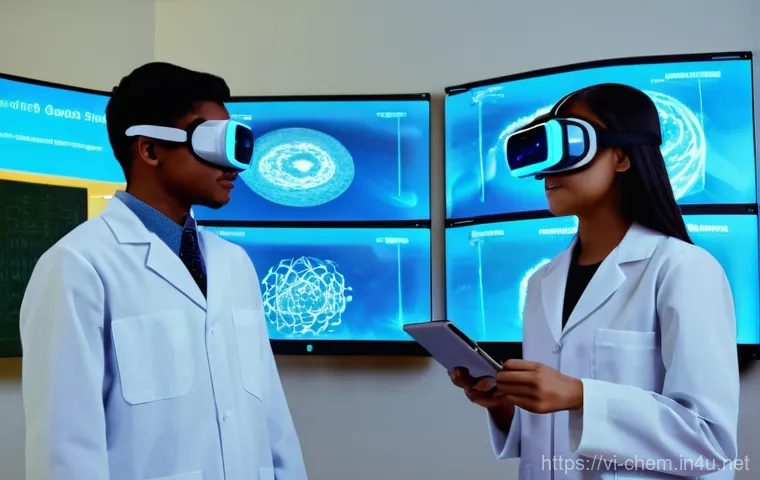 화학 교육의 글로벌 트렌드 - **Virtual Chemistry Lab with Augmented Reality Interaction**
"A vibrant, modern chemistry classr...