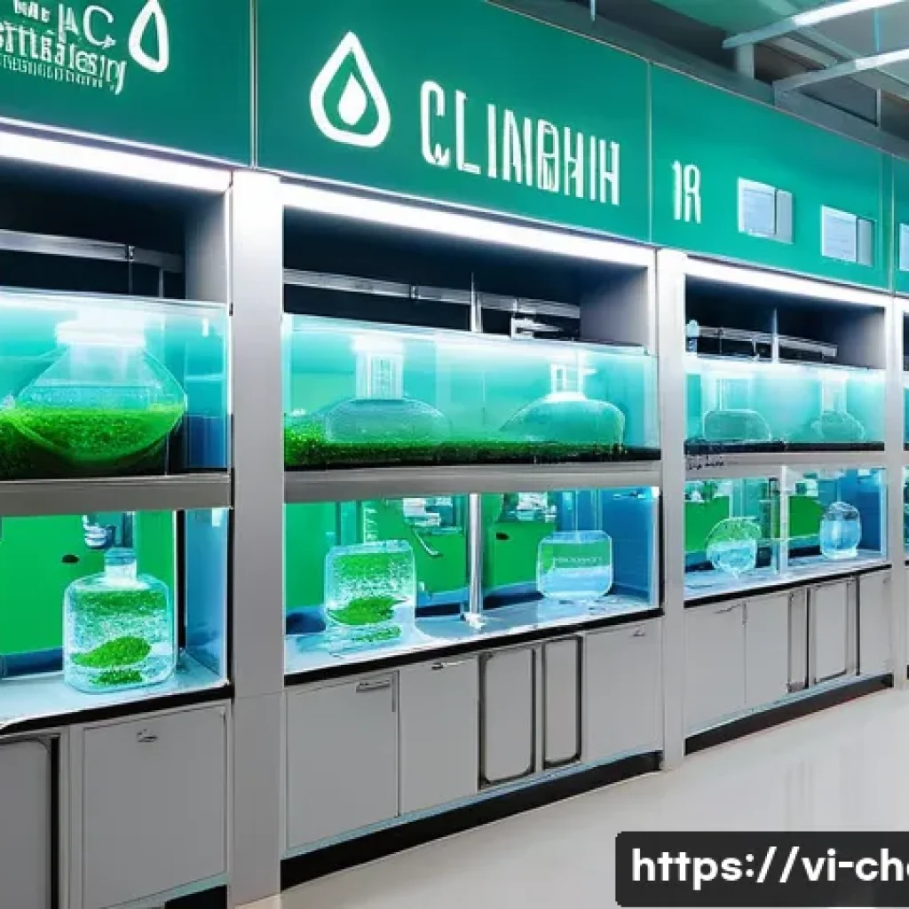 지속 가능한 화학 기술 - **Prompt:** A dynamic, brightly lit, modern chemical laboratory in Vietnam, bustling with diverse Vi...