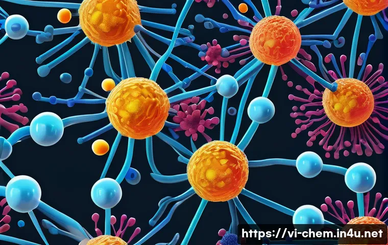 생화학 - A highly detailed scientific illustration of human enzymes at work inside the body, showing various ...