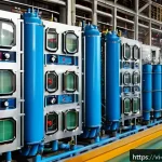 Home 22 화학 공학 기초 - A detailed industrial chemical engineering scene showing a modern heat exchanger device with transpa...