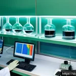 Home 18 분석화학에서의 신호 분석 - A modern analytical chemistry laboratory scene focused on signal analysis equipment: an ultraviolet-...
