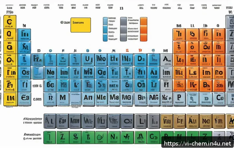기초 무기화학 - A detailed scientific illustration of a periodic table section focusing on metal and non-metal eleme...