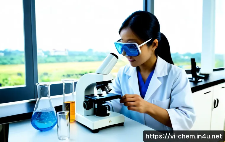 나노화학 - Photorealistic nanochemistry laboratory scene in Ho Chi Minh City, Vietnamese female scientist in a ...